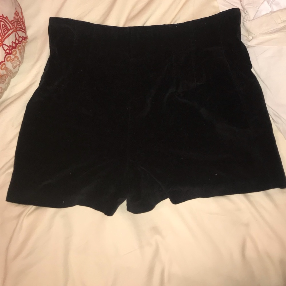 Black velvet high waisted shorts